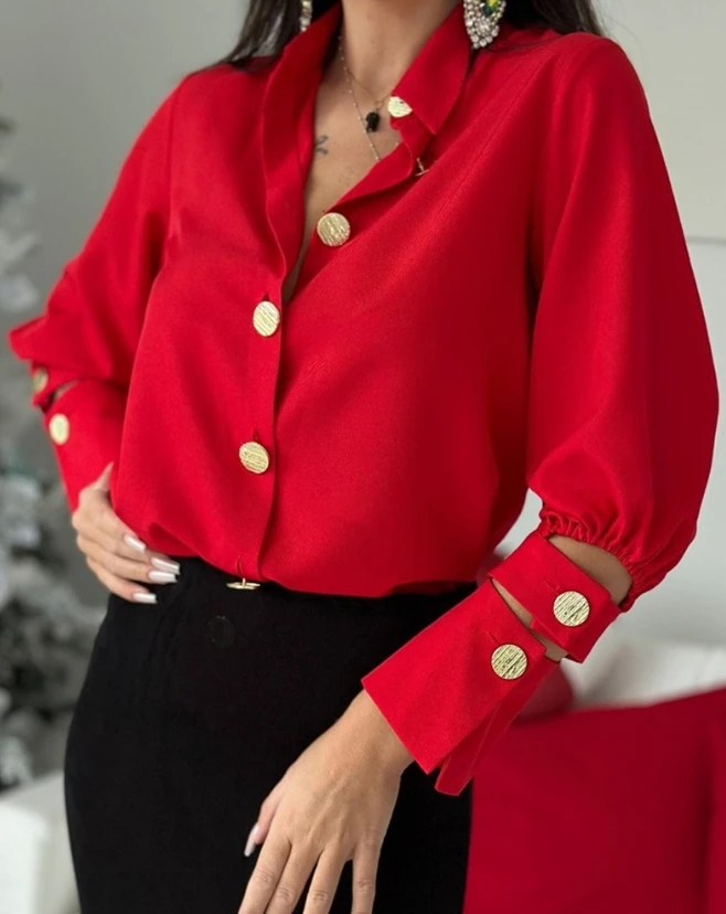 Office Lady Fashion Woman Blouse 2023 Winter New Casual Elegant Solid Polo Button Cutout Long Sleevetop Temperament Commuting босоножки на плетеной танкетке с пряжкой и ремешком alyssa woman us polo