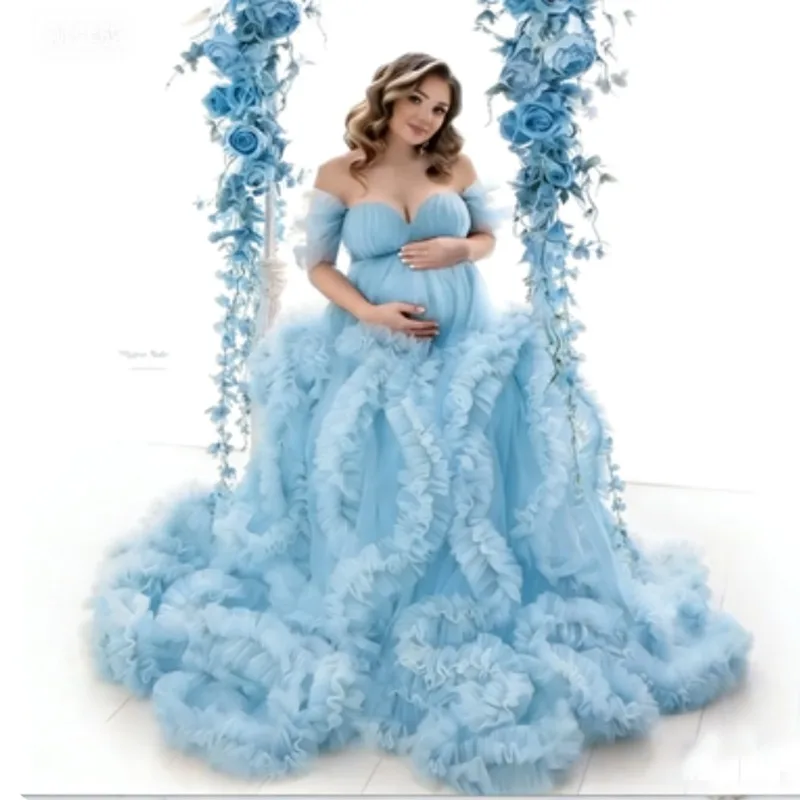 فستان تصوير للأمهات من التول المكشكش - فستان مثير...