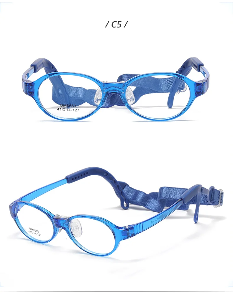 Kinderbrille, TR90-Rahmen, rutschfest, für Kleinkinder, 2–4 Jahre, Mädchen, Jungen, ultraleichte ovale optische Rahmen mit klaren Gläsern, Komfortgurt – Detail 9
