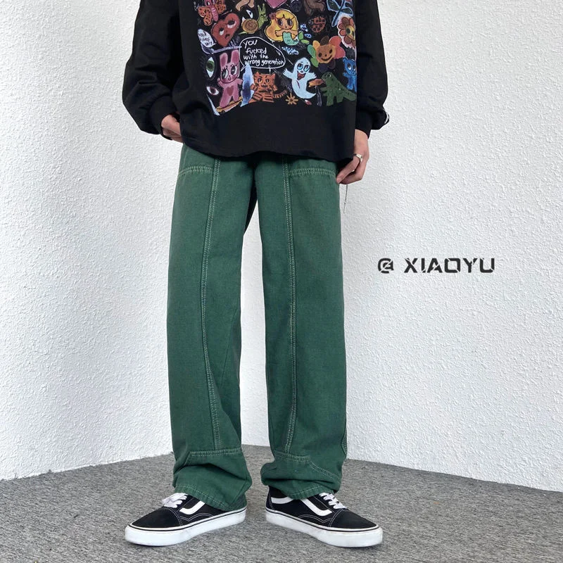 

Solid Color All-match Mopping Jeans Men Thin Loose Straight Wide-leg Casual Trousers Oversize Street Trend Summer Overalls M-5XL