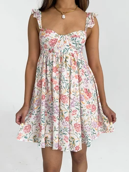 Women V-Neck Maxi Dress Sleeveless Ruffle Floral Print Boho Beach Dress Summer Casual Long Dress with Pockets 5