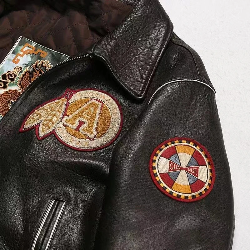 Men's Italy Sheep Leather Jacket USA Size Embroidered Speed