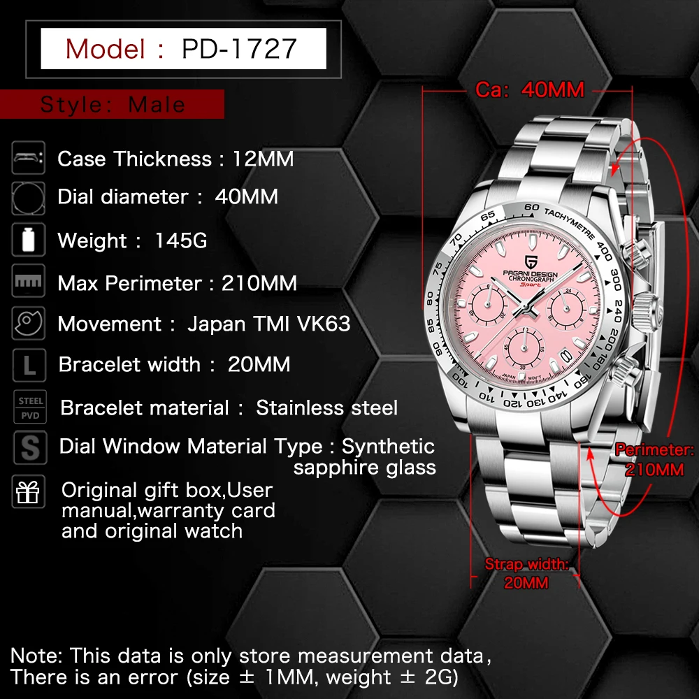 2022 New PAGANI Design Men's Sports Quartz Watch Top Brand Sapphire Stainless Steel Waterproof Chronograph Relogio Masculino