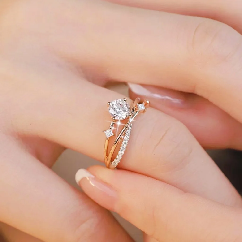 Zircon Rings for Women Opening Adjustable Weave Rhinestone Engagement Wedding Jewelry Fashion Girlfriend Gifts
