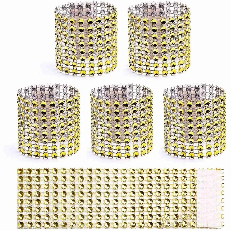 

ABSF Napkin Rings Set Of 200, Disposable Rhinestone Napkin Bands Self Adhesive For Christmas Decorations For Tables Gold