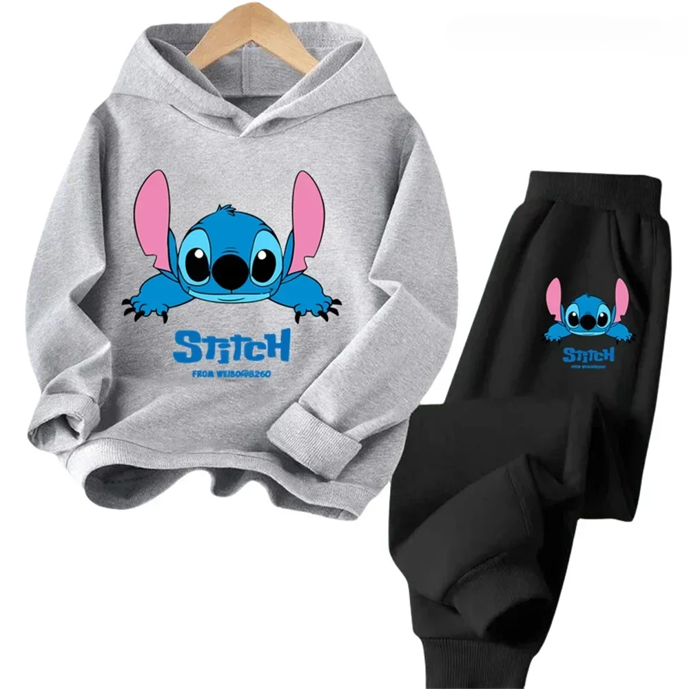 thumbnail image 1 of Conjunto de 2 piezas de sudadera y pantalones con dibujos animados de Disney Stitch 2024 para niños, ropa de moda para primavera y otoño, sudadera para niños y niñas, traje deportivo para niños, 1 of 5