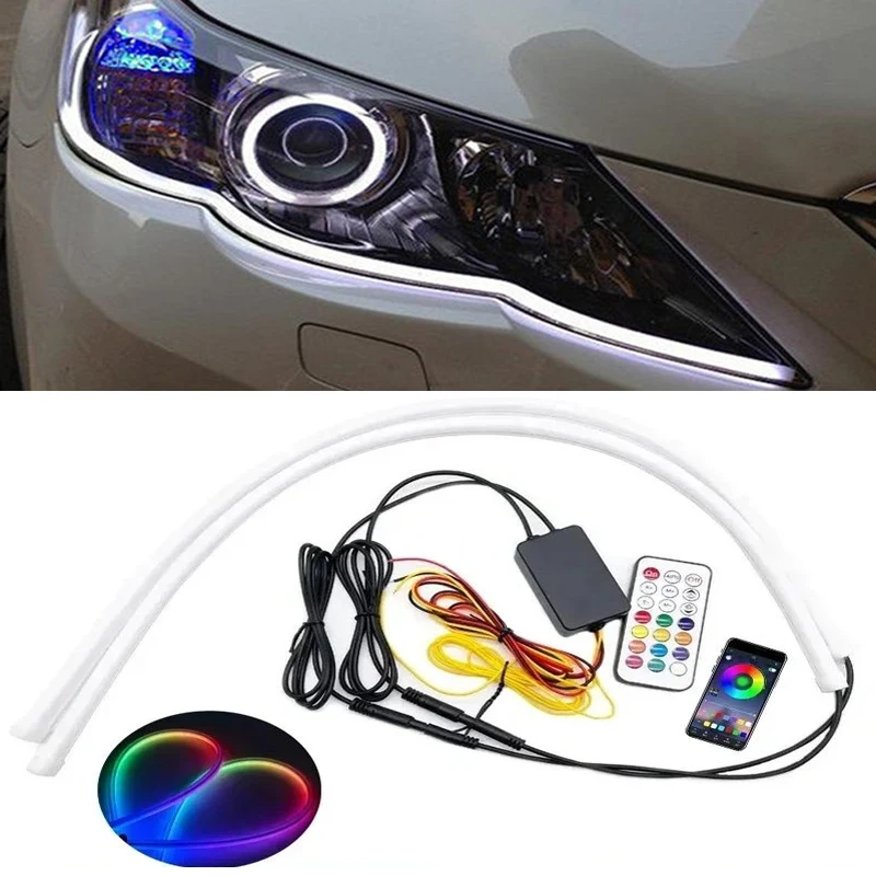 

2Pcs LED DRL Car Daytime Running Lights Waterproof Flexible Neon Strip Turn Signal Decorative Light APP Remote Control Cuttable