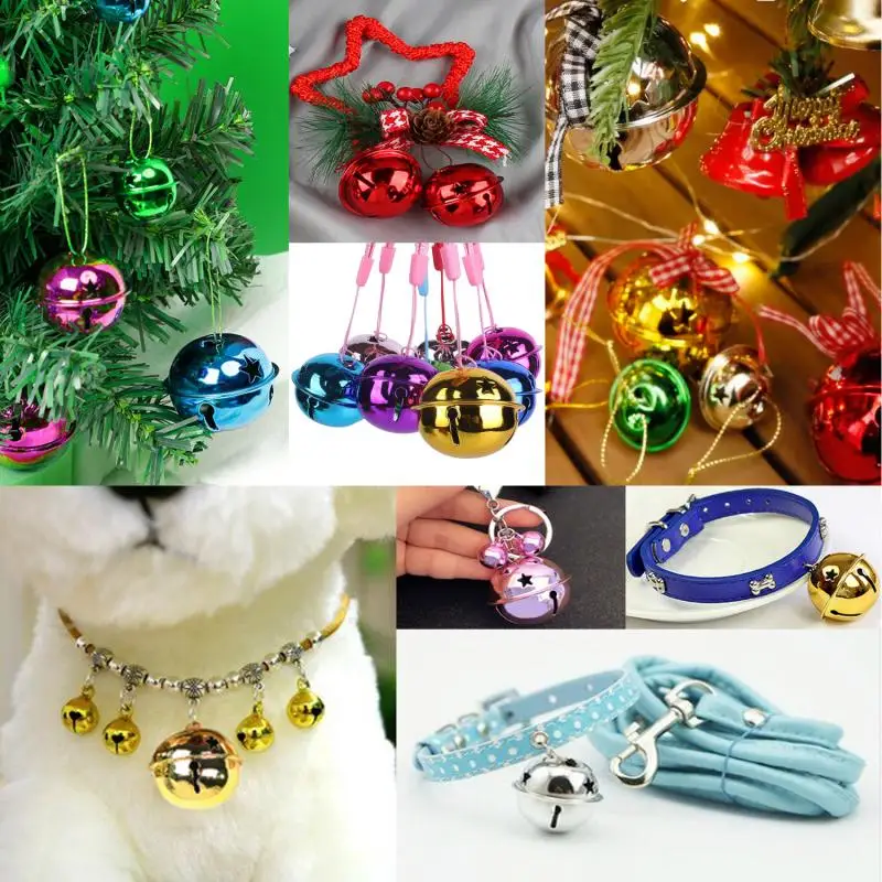 Jingle Bells Christmas Decorations Christmas Bell 30-40mm Christmas Jingle Bell Silver Glitter Bells Hollow Out Star Sleigh Bell DIY Craft Xmas Tree Decor Pet Collar 10pcs