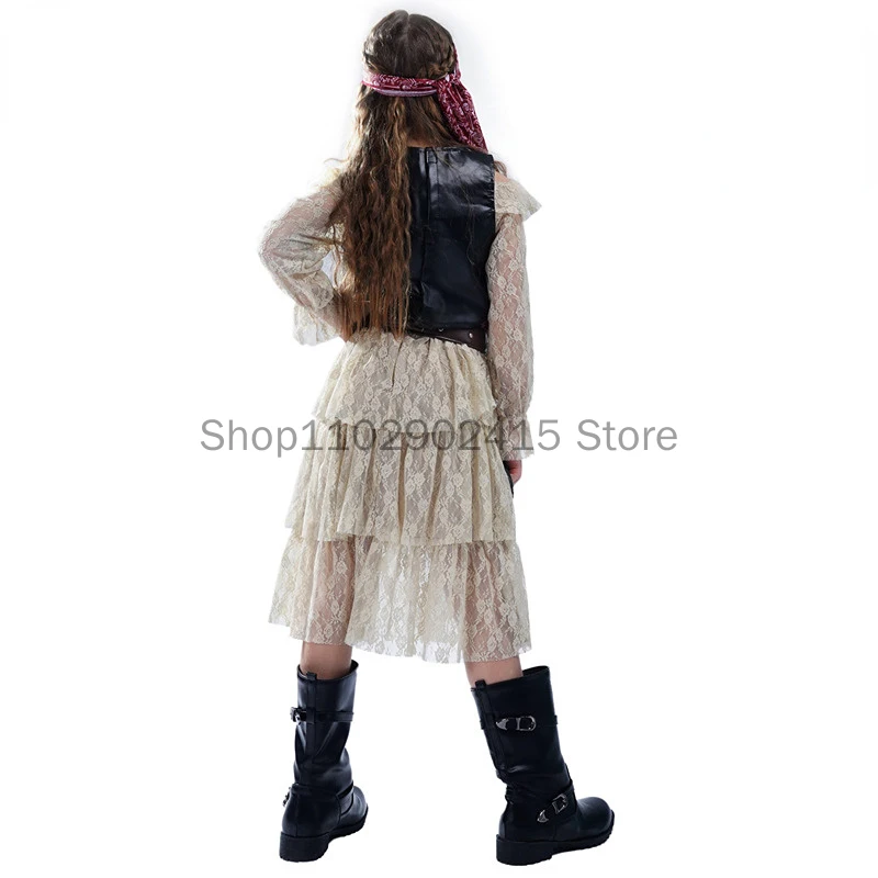 Medieval Kids Girls Cosplay Children Lace Pirate Skirts Costumes Halloween Carnival Dress Up Outfits Party Birthday Fancy Dress