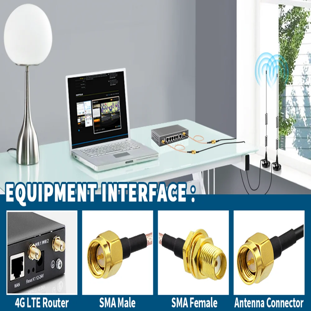 SMA Male to Female RF Pigtail Cable for 4G LTE Router