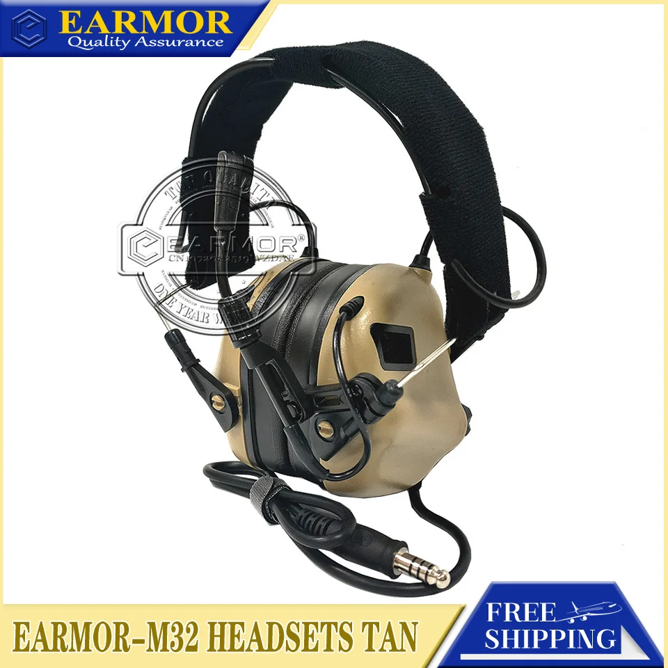 Earmor M32 Mod3 Tan Tactical Headset Headphone Hearing Protection