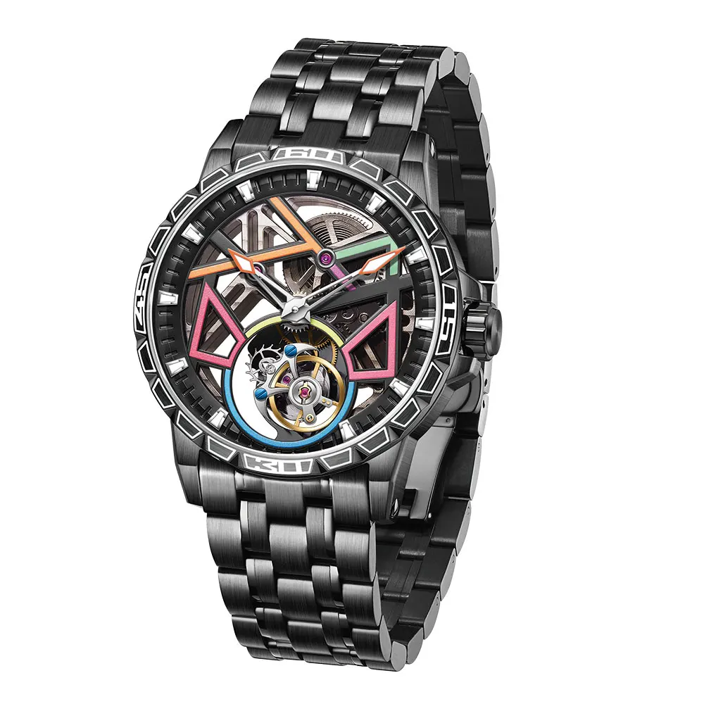 42mm high-end business men's tourbillon mechanical hollow watch 904L stainless steel case sapphire glass