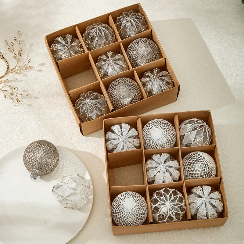 9pcs/box 8CM Christmas Ball Ornaments Champagne Gold Glitter Foam Ball Crafts for Xmas Tree Hanging Pendant Gift Navidad