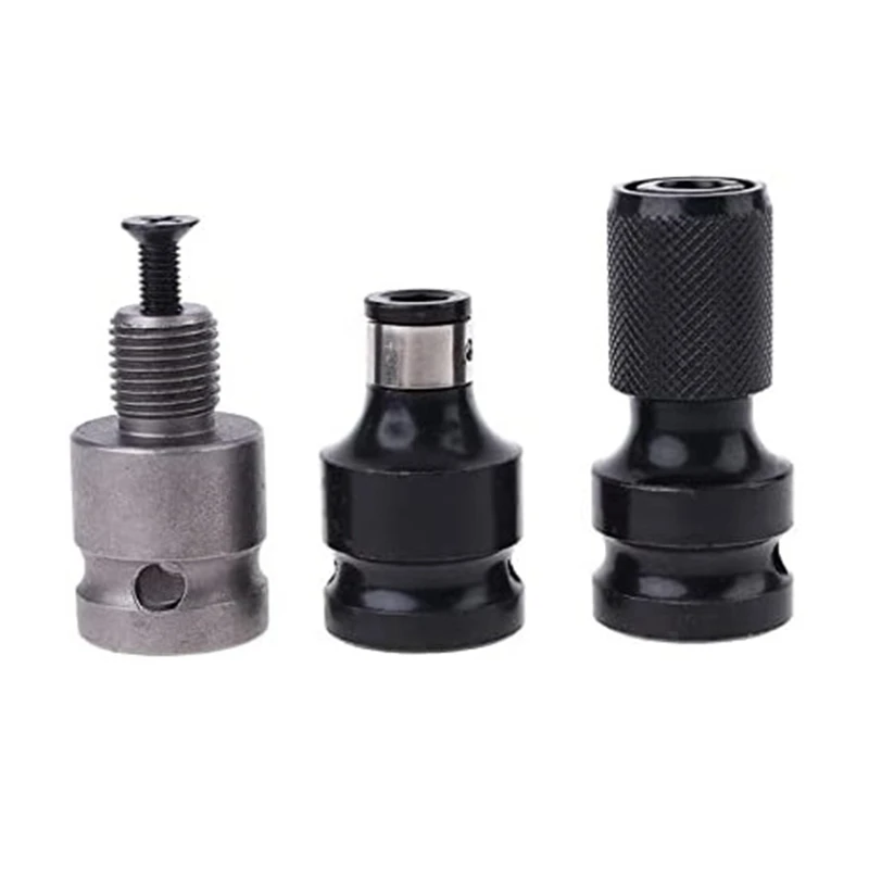 

Quick Release 1/2-Inch Square to 1/4-Inch Socket Adapter Converter 3 Pcs Drill Chuck Adapter Anti-rust Steel