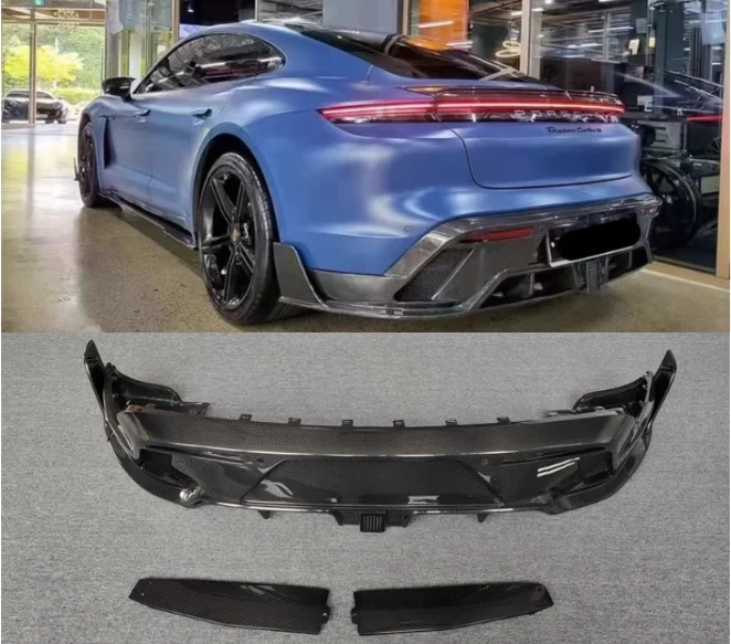 

For Porsche Taycan 2019 2020 2021 2022 2023 Real Forged Carbon Fiber Rear Bumper Trunk Lip Diffuser Spoiler Cover Side Angle