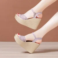Fashion Chunky Platform Wedges Shoes Summer 2026 Mesh Genuine Leather High Heels Sandals Women for Office Model Plus Size 32-43 - Image 4