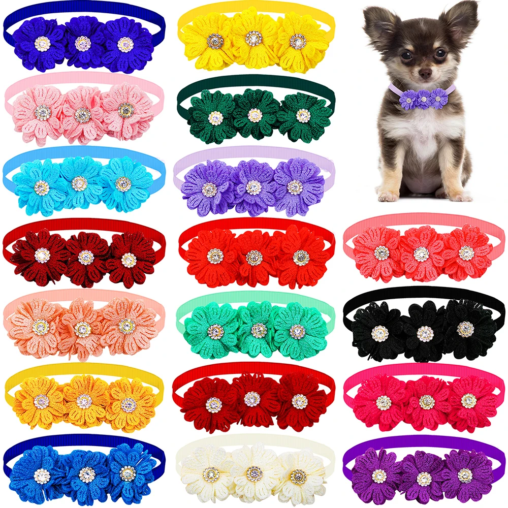 

18PCS/LOT Solid Dog Bow Ties With Diamond Pet Cat Dog Bow Tie Pet Accessories Grooming For Small Dogs Dog Acessorios