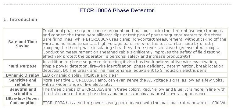 ETCR1000A Non-Contact 3 Phase Rotation Tester Digital Phase Sequence Indicator for Industrial Electrical Testing detail image 1