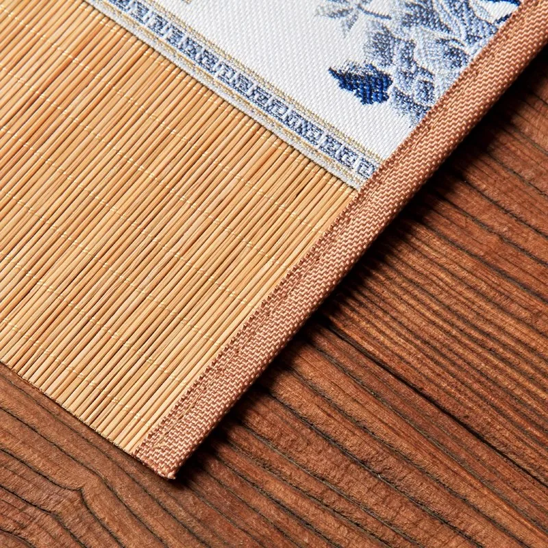 Handmade Chinese Zen Tea Mat - Embroidered Bamboo Tea Tray Mat with Jacquard Cotton Linen, Traditional Tea Ceremony Table Runner