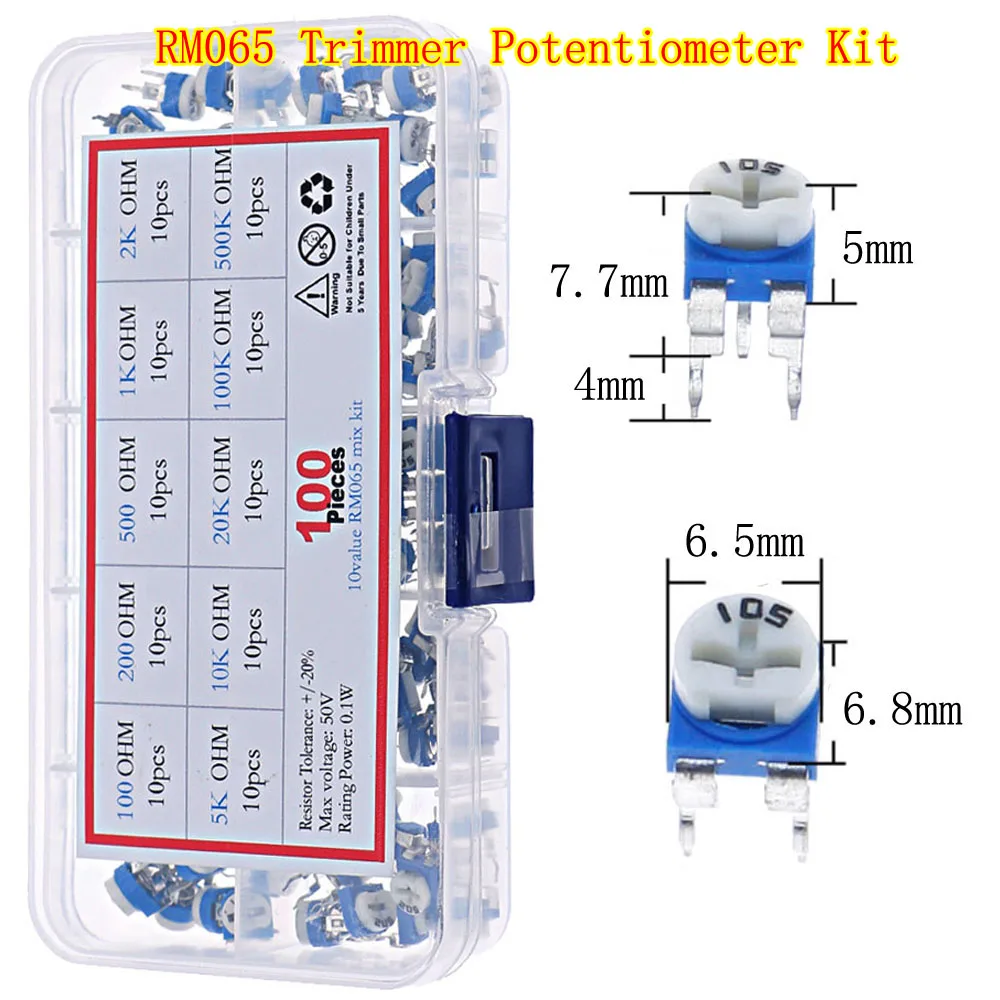 3296W 3296X RM063 RM065 3362P 3386P 3266W 3006P Trimmer Potentiometer Kit 100ohm-1M Variable Resistor Mixed set Box