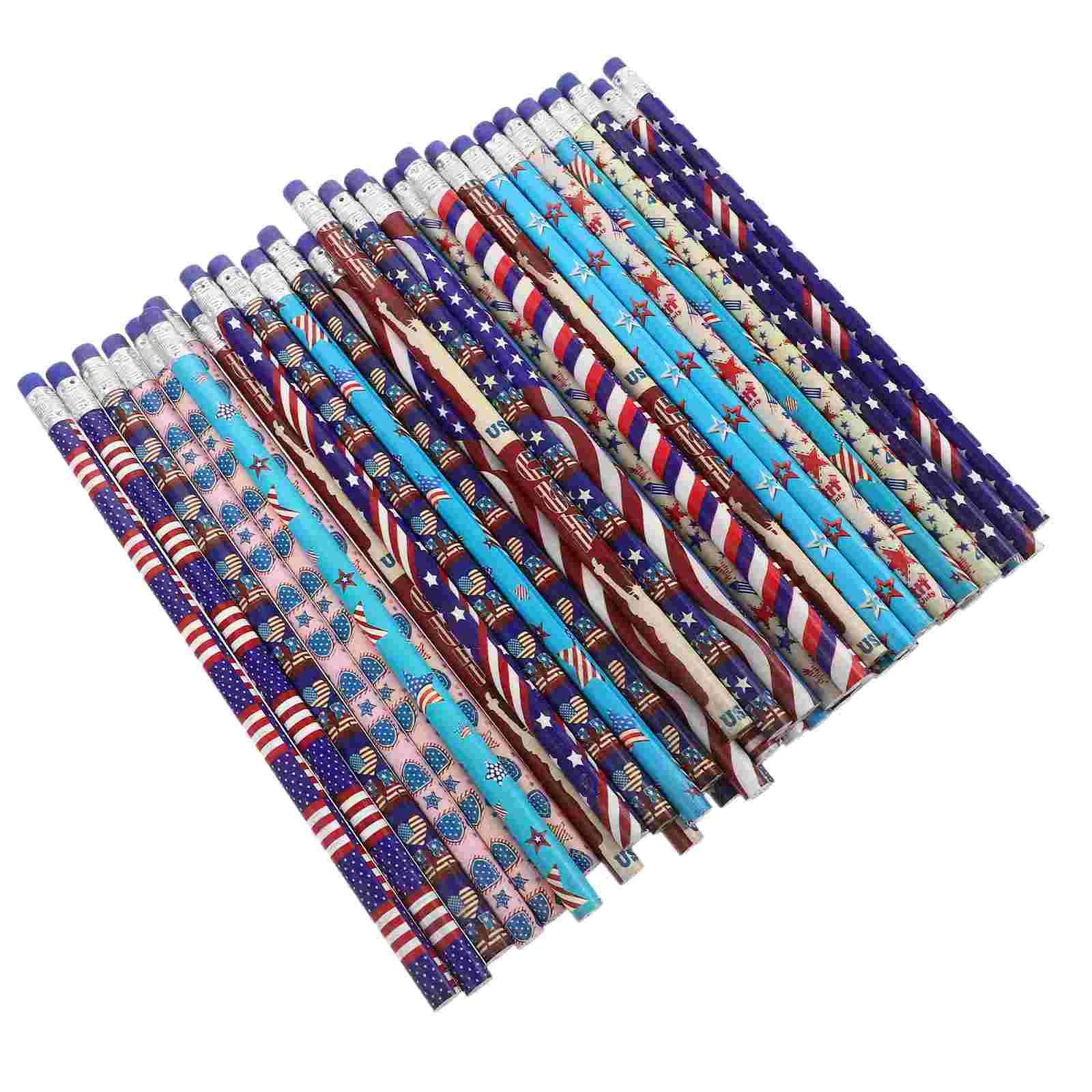 48 Pcs Flag Pencil Writing Pencils 4th of July Bulk Lightweight Multi-function USA Wooden 3