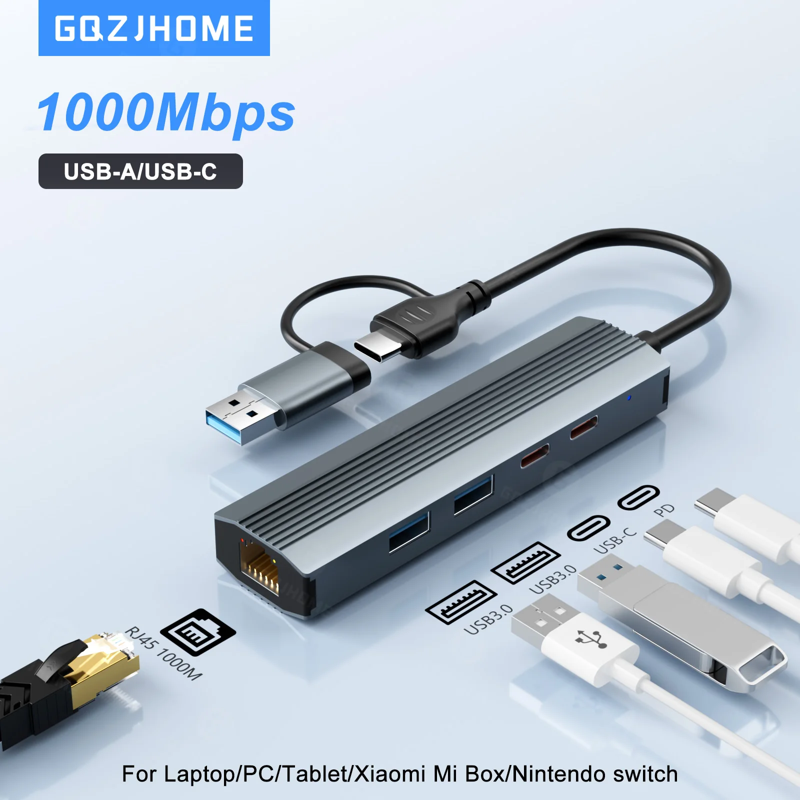 High-Speed USB Ethernet Adapter with 3-Port USB3.0 Hub
