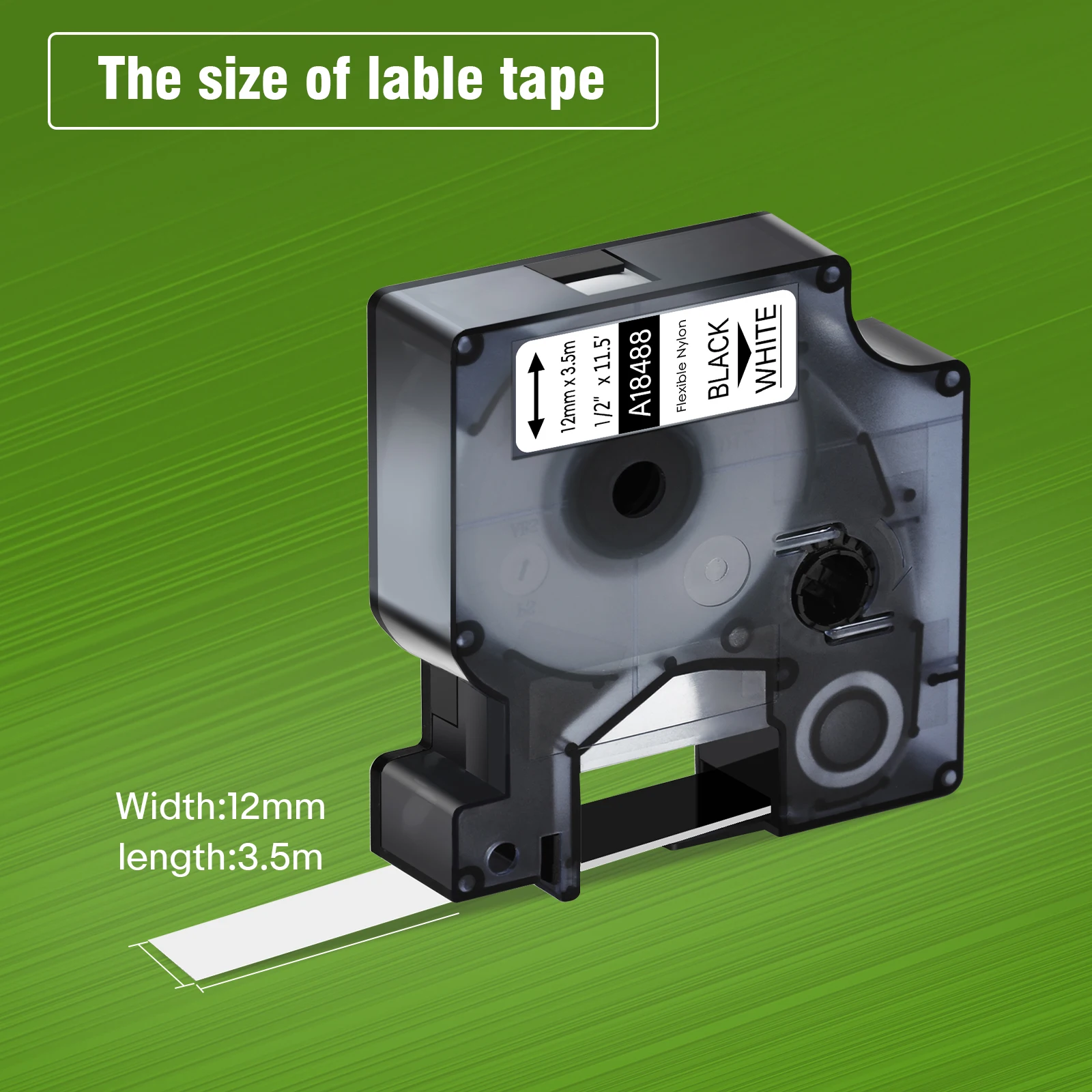 Dymo Rhino 18488 18489 12mm용 흰색 IND 유연한 나일론 라벨 테이프에 검정색 5개