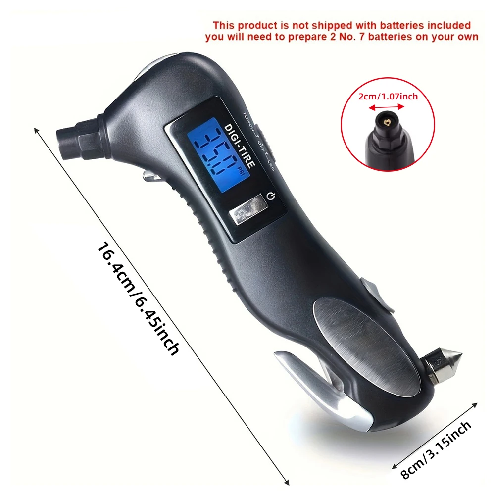 Portable Digital Tire Pressure Gauge 150 PSI 5-in-1 Safety Hammer Seatbelt Cutter Emergency Tool with LED Light for Cars Trucks 2