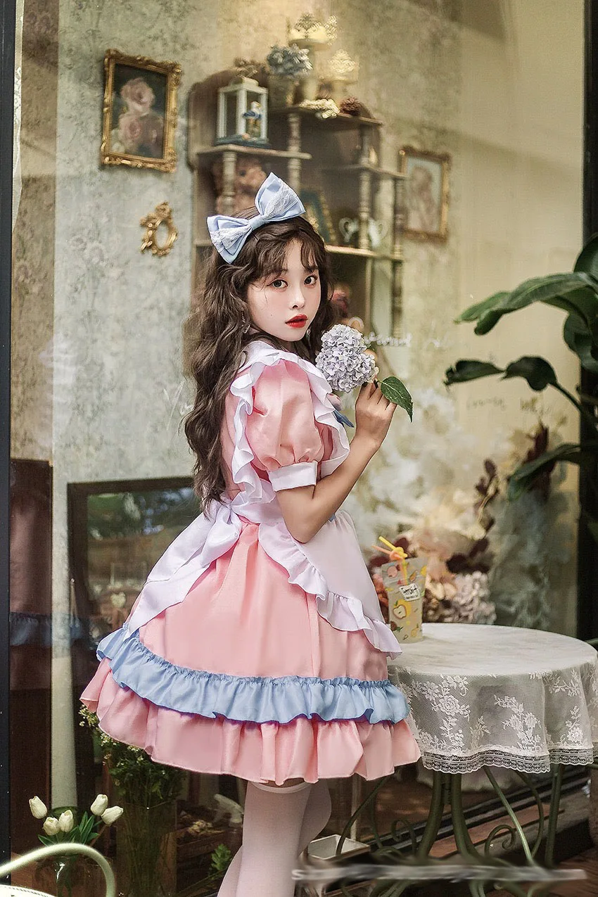 Sweet Cosplay Maid Costume Dress Anime Kawaii Dress Women Lolita Cute Princess Schoolgirl Maid Outfits Plus Size Cos