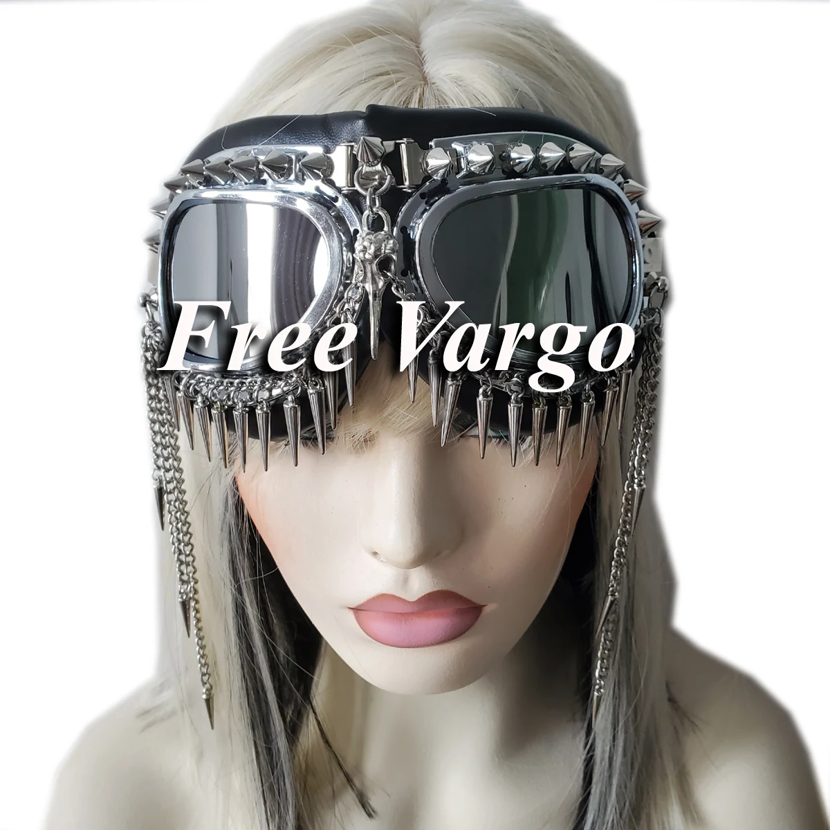 Holographic Rave Streampunk Burning Man Chain Skull Bird Head Spike Costume Cyber Goth Goggles Masquerade Mask For Women