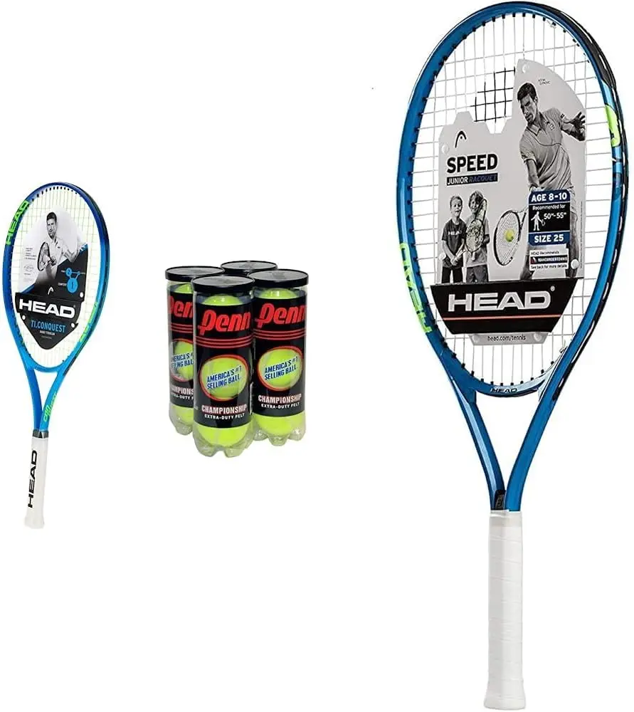 

Ti. Conquest Tennis Racket - Pre-Strung Light Balance 27 Inch Racquet - 4 3/8 in Grip,Blue & Speed Tennis Racquet - Beginn