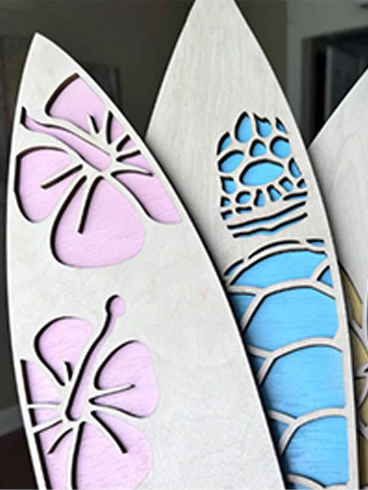 Plaque Murale En Bois Forme Planche De Surf - Décoration Thème Plage, Tropical - 45x16 Cm - Pour Salle De Bain, Salon, Cadeau