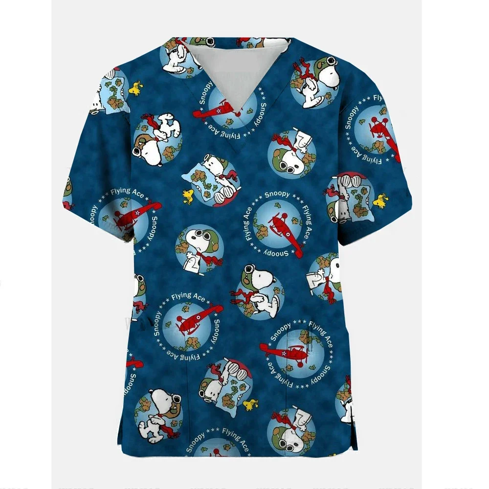 Snoopy cartoon print ​medical uniforms women Nurse Accessories Clinical Uniform Dentist work blouse vet spa Scrub Tops ﻿ 5