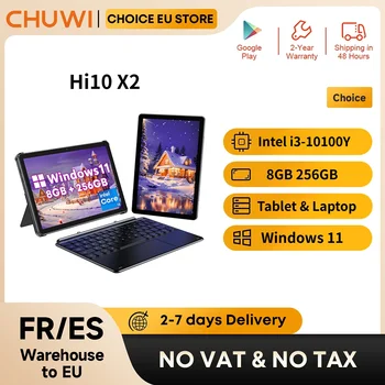 CHUWI Hi10 X2 Windows Tablets With Keyboard Laptop 10.1'' Intel Core i3-10100Y 8GB RAM 256GB SSD 2 In 1 Tablet PC 4K  Windows11 WIFI6