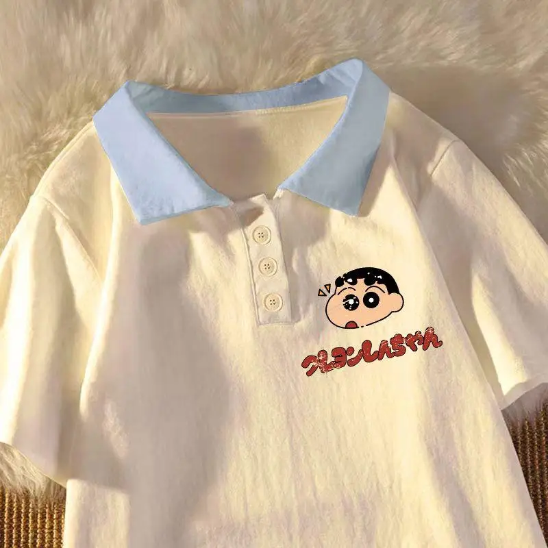 

Футболка-поло Kawaii Crayon Shin-Chan из чистого хлопка, летняя детская футболка с короткими рукавами, топ с рисунком аниме, подарки на день рождения