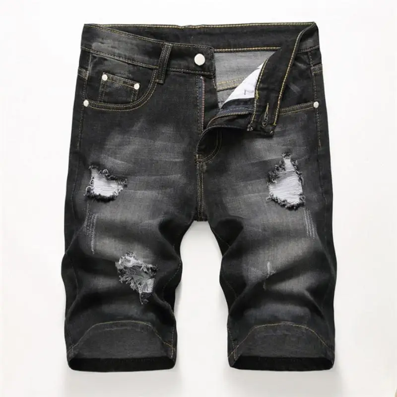 Summer Denim Shorts Men Fahsion Hole Jean Shorts Bermuda Skate Board Harem Mens Jogger Ankle Ripped Wave Knee Length Plus Size 3