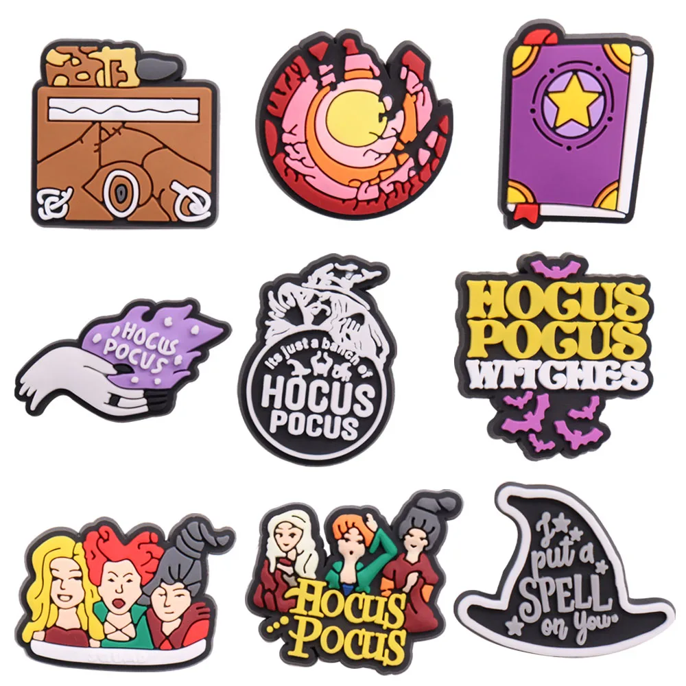 

1-9PCS Miniso Disney Hocus Pocus Witches Camera PVC Shoe Charms Sandals Garden Shoes Accessories For Clogs Pins Decorations