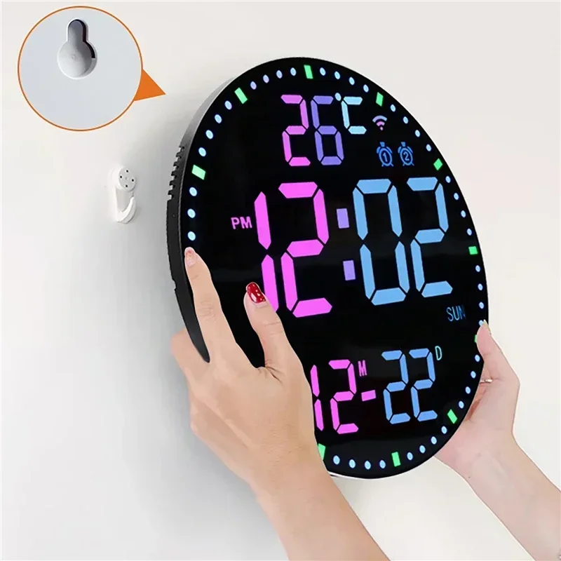 Digital Wall Clock RGB LED Digital Wall Clocks Intelligent Wifi App Control Temperature Date Week Display Multi-functional Electronic Alarm Clock