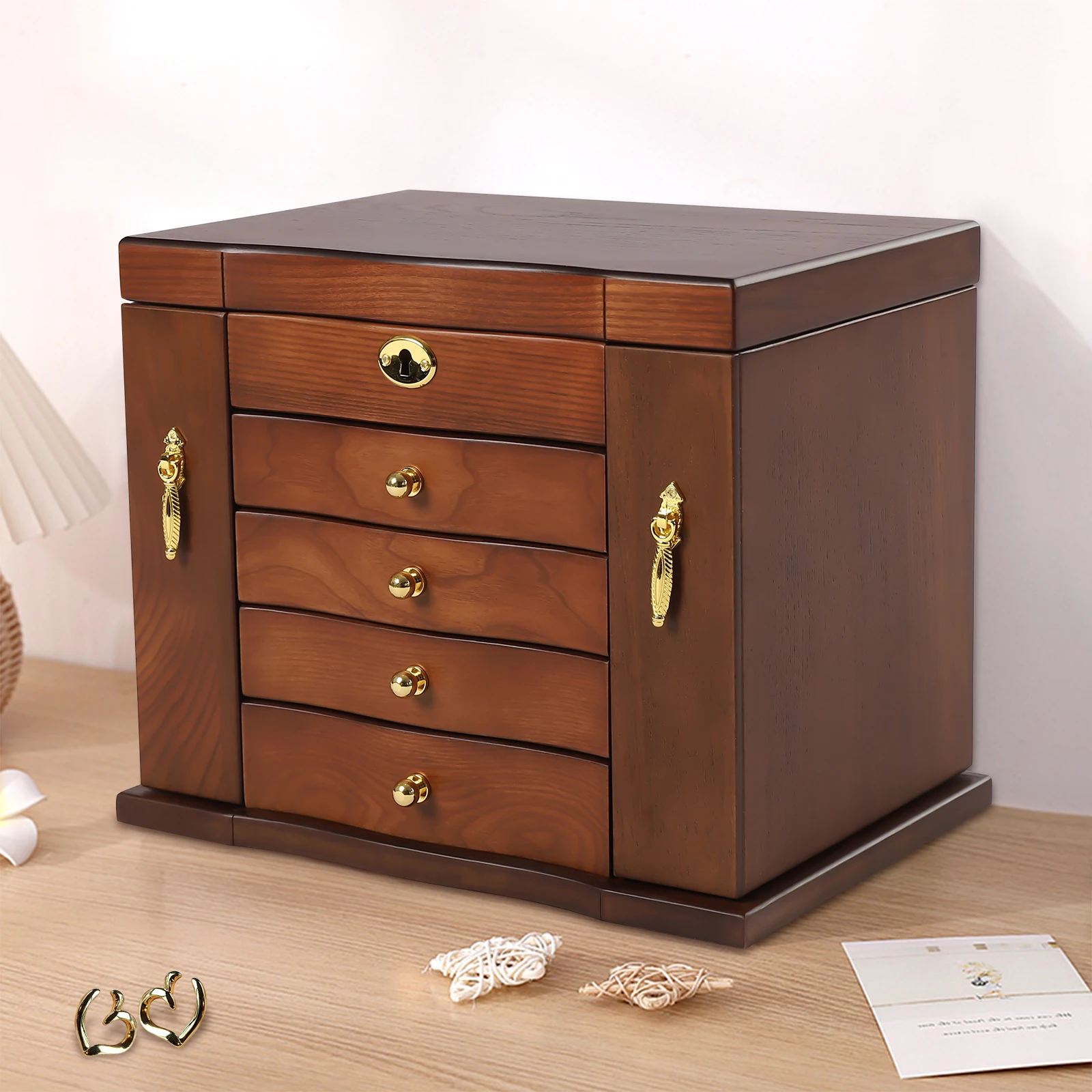 Portagioie In Legno Per Donna Organizzatore In Legno Con Serratura Combinata Per Gioielli Collane Anelli Scatola Portaoggetti In Stile Vintage Con Spe