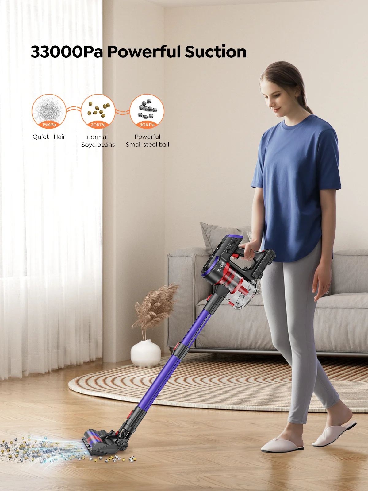 버츄어 강력한 무선 진공 청소기, JR400, 450W, 38000Pa, 무선 핸드헬드, 터치 스크린, 가전 제품용, 55 분 런타임