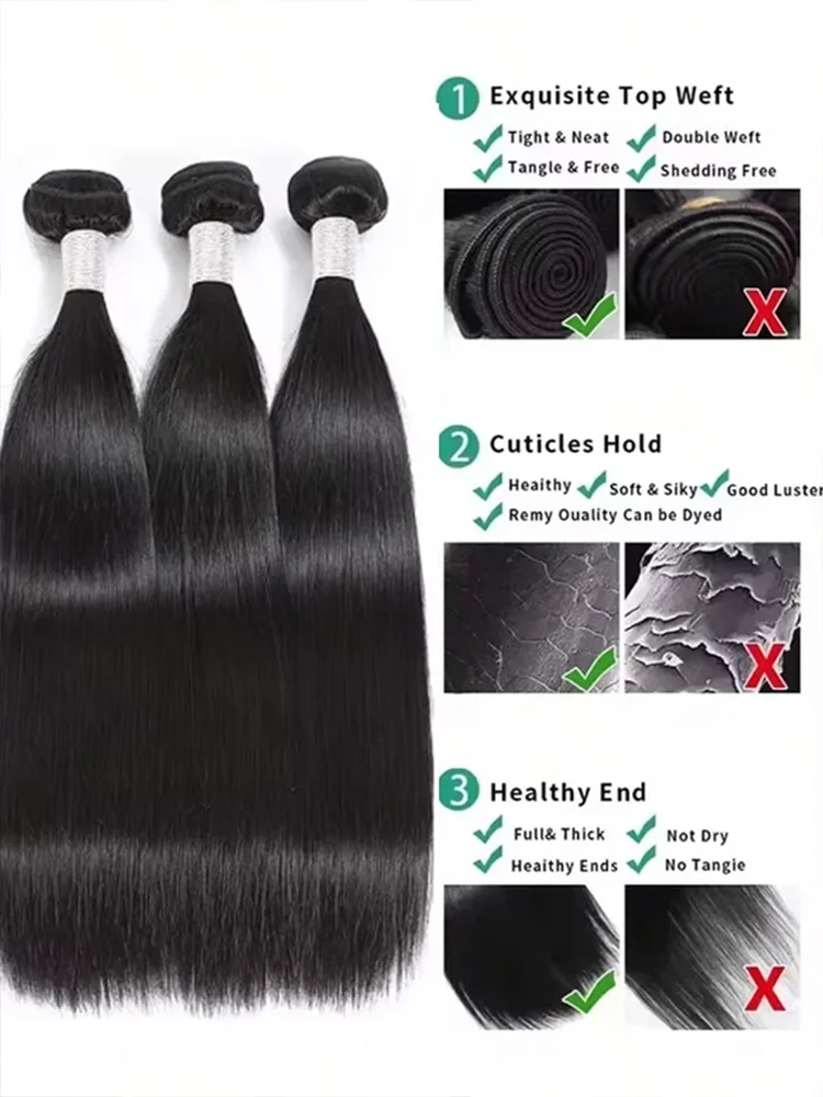 100% Human Hair 40 Inch Bone Straight Raw Hair Human Hair Bundles Extensions 1 3 4 Bundle Black Brazilian Remy  Weave  Bundles