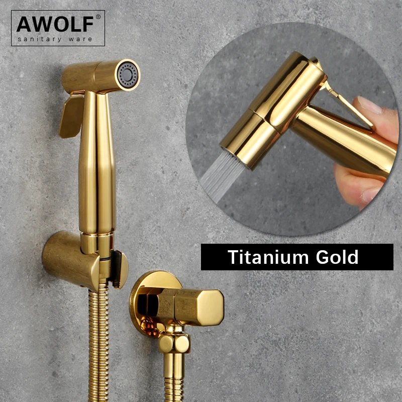 Awolf Titanium Gold Round Hygienic Shower Head Stainless Steel Toilet Bidet Sprayer Set Shattaf Shower Anal Shower System Ap2103 Awolf Titanium Gold Round Hygienic Shower Head Stainless Steel Toilet Bidet Sprayer Set Shattaf Shower Anal Shower System Ap2103