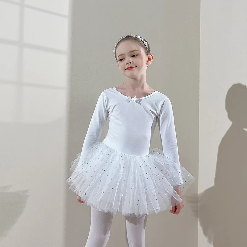 

Long Sleeve Ballet Leotards Dance Dresses Toddler Girls Tutu Outfit Ballerina with Glitter Skirt Korea Design Princess Costume