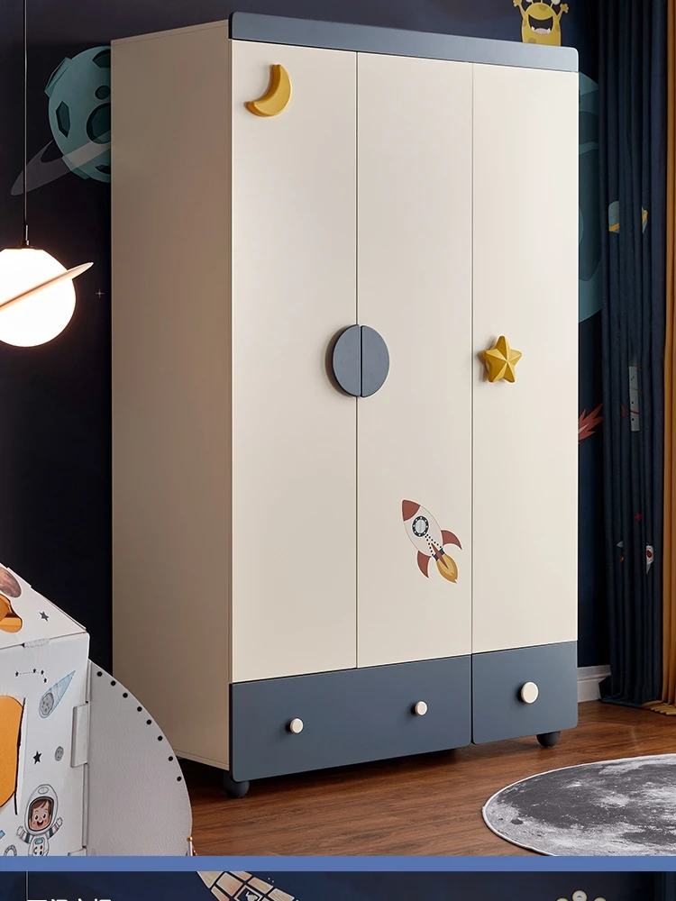 Modern simple children's wardrobe household bedroom small three-door wardrobe