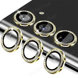 Premium Tempered Glass Diamond Camera Lens Protector with Alloy Ring Cover - Samsung A15 5G (Gold - 02)