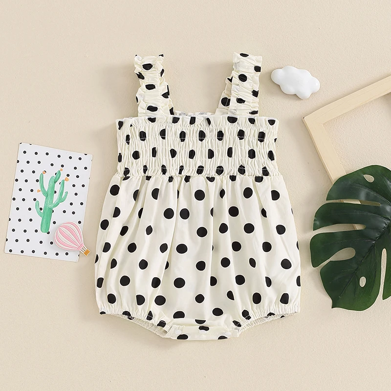 

Newborn Baby Girl Romper Outfits Sleeveless Strap Smocked Bodysuit Jumpsuit with Headband Summer Clothes Set