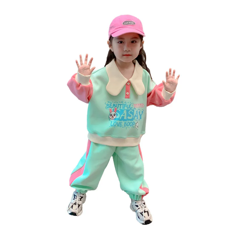 Autumn New Girls Fashion Suit Kids Cartoon Color Block Cotton Sets for Girls Soft Warm Waistcoat Children Fall Outwear