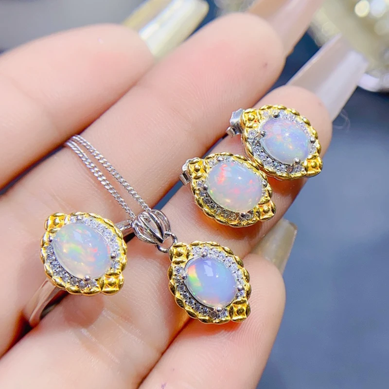 

Natural Opal jewelry sets for women rings earrings pendant silver 925 luxury gem stones 18k gold plated free shiping items