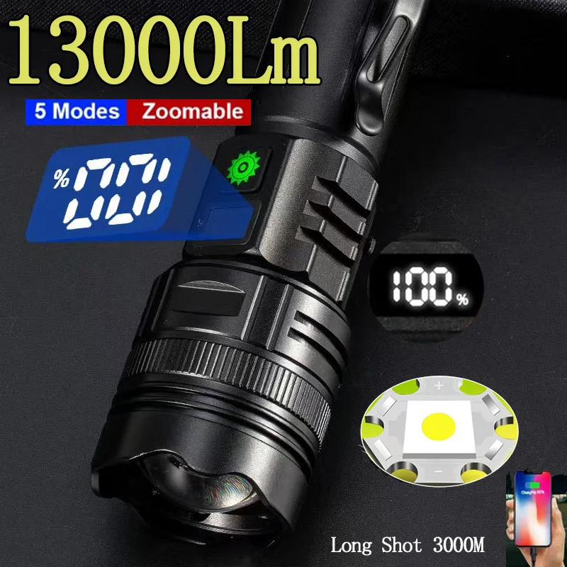 

Powerful LED Flashlight 30W LED Super Bright Rechargeable Portable Ultra Power Torch lamp Outdoor Emergency Camping Lantern