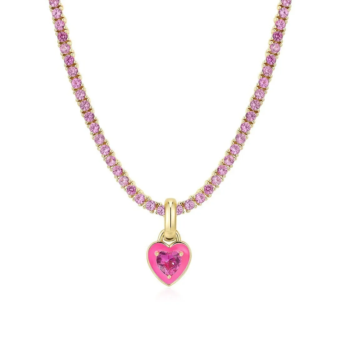 Luxury Sparkling Rhinestone Love Heart Necklace for Women Girls Box Chain Pink Zircon Choker Gift 2024 Trend Jewelry Accessories
